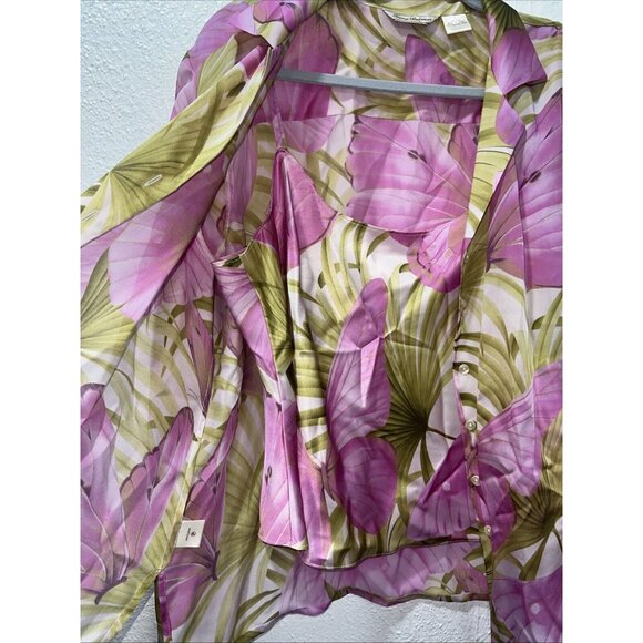 Vintage 90s Tommy Bahama Womens XL Silk Satin Butterfly Button Shirt Blouse 2pc - Picture 7 of 16